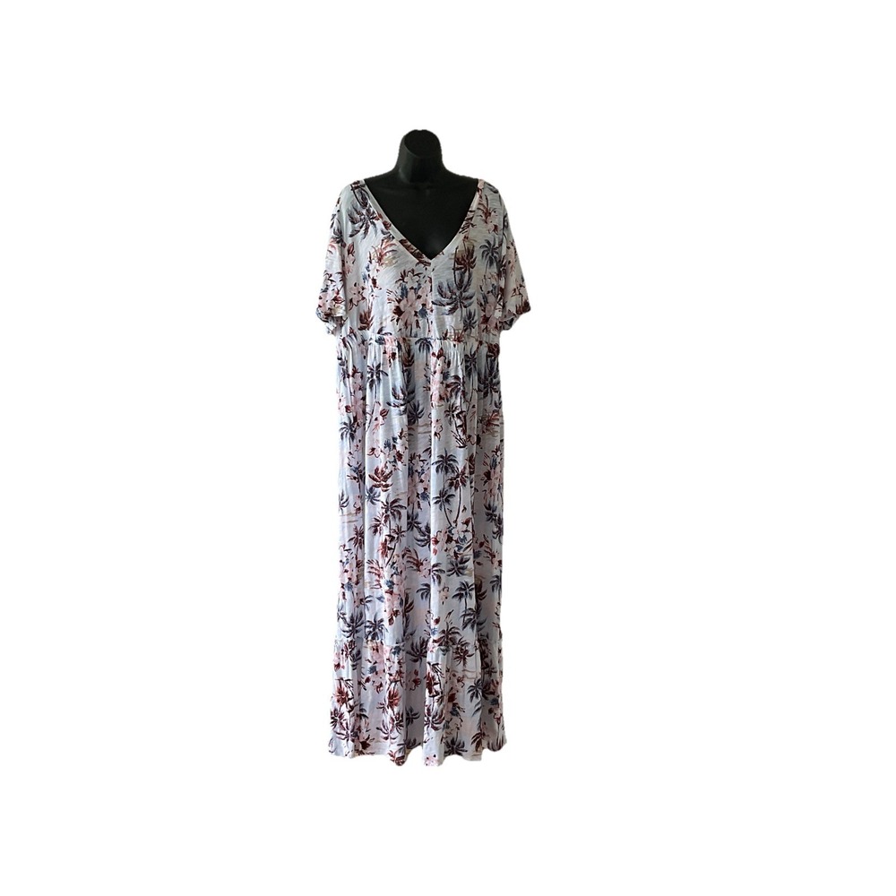 Torrid Maxi Dress Babydoll Cover Up Tropic Palm Tree Beach Short Sleeve Sz 2 NWT